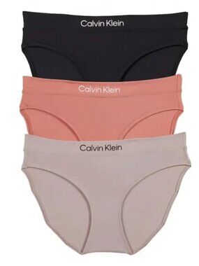 NEW Calvin Klein 3 Pack Bikini Panties L LOGO Microfiber Stretch Underwear